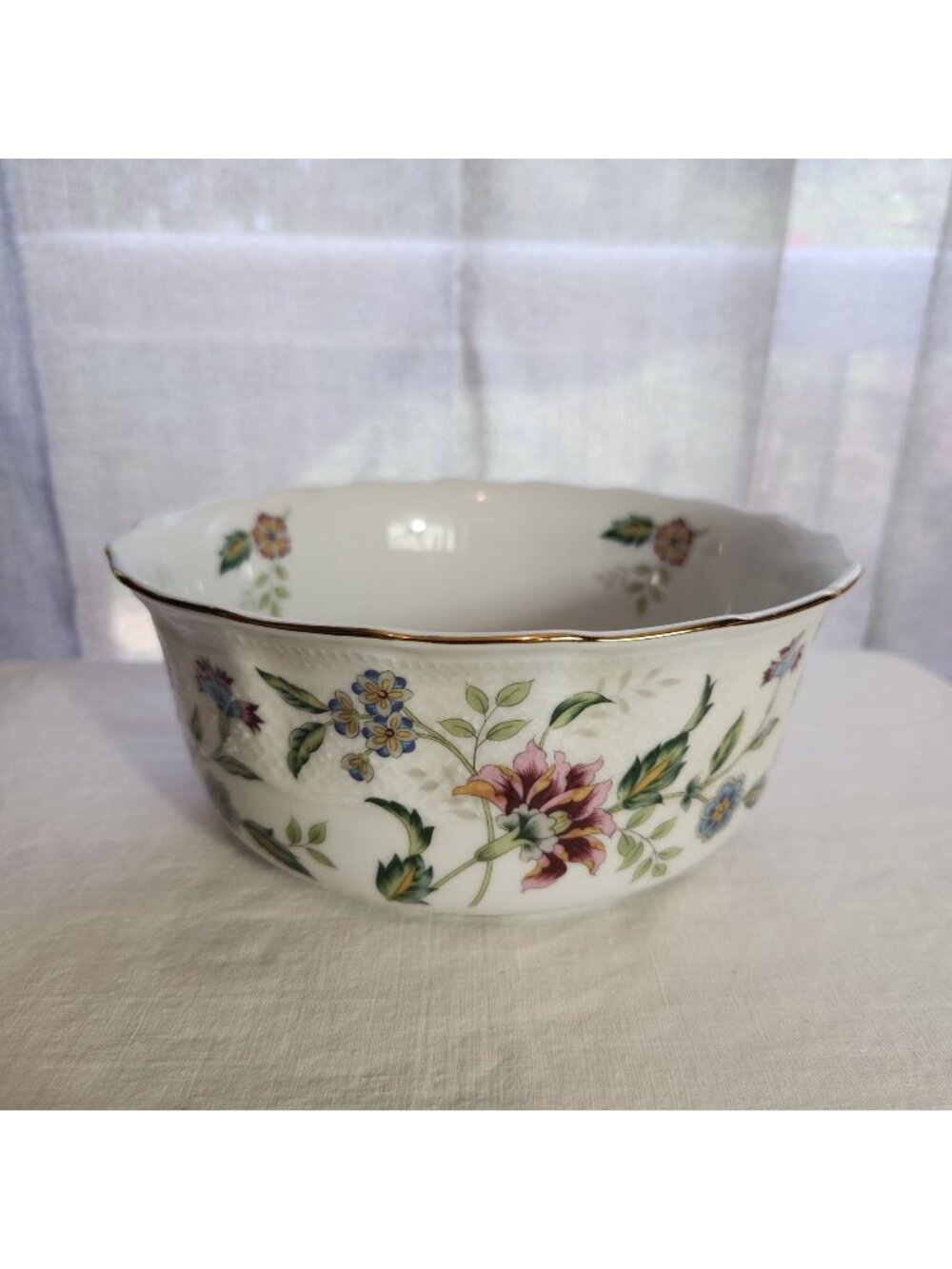 Andrea By Sadek Vintage Floral Porcelain Bowl With Gold Trim 7" Diameter Discont